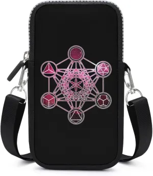 Metatron's Cube Sacred Geometry Women Crossbody Phone Purse Adjustable Strap Cell Phone Shoulder Bag Small Belt Bag