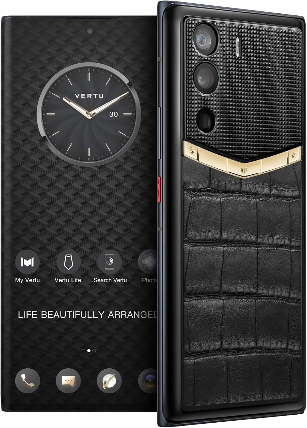 METAVERTU Luxury Custom Made - V-Shaped 18K Gold with Alligator Skin Web3 5G Phone, 18G RAM   1T ROM   10T IPFS Storage - Black