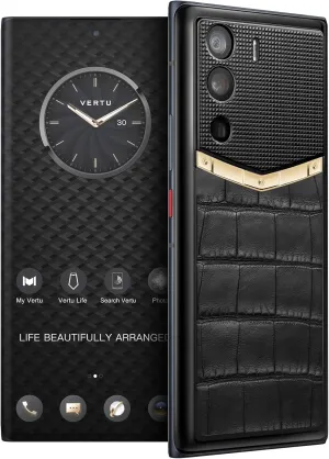 METAVERTU Luxury Custom Made - V-Shaped 18K Gold with Alligator Skin Web3 5G Phone, 18G RAM   1T ROM   10T IPFS Storage - Black