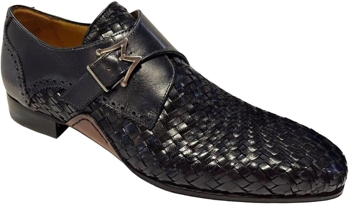 Mezlan Mens Woven Leather Monk Strap Black 7.5M