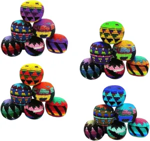 Mia Jewel Shop - Kick Ball Foot Bag | Assorted Crochet Hacky Sacks for Adults | Juggling Balls for Beginners | Punching Bag | Multicolored Geometric Pattern | Handmade Guatemalan Crafts