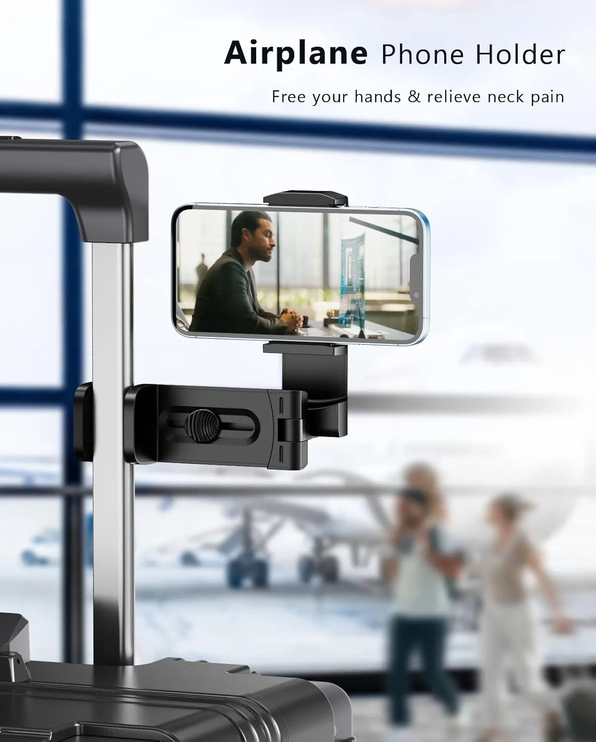 MiiKARE Airplane Travel Essentials Phone Holder, Universal Handsfree Phone Mount for Flying with 360 Degree Rotation, Accessory for Airplane, Travel Must Haves Phone Stand for Desk, Tray Table, Pro