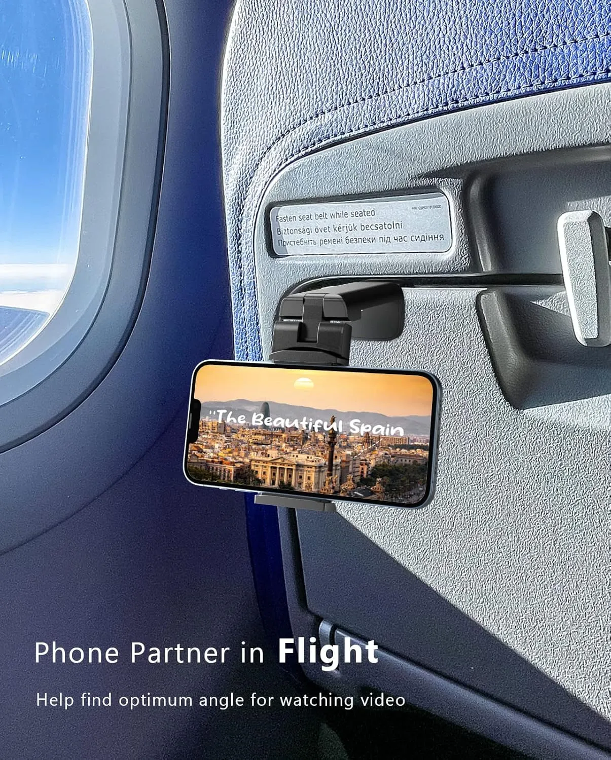 MiiKARE Airplane Travel Essentials Phone Holder, Universal Handsfree Phone Mount for Flying with 360 Degree Rotation, Accessory for Airplane, Travel Must Haves Phone Stand for Desk, Tray Table, Pro
