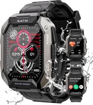 Military Smart Watches for Men, 2.01'' HD Display with Bluetooth Calls 100  Sport Modes, IP68 Waterproof for Swimming Fitness Smart Watch for Android and iPhone Smartwatch, Black