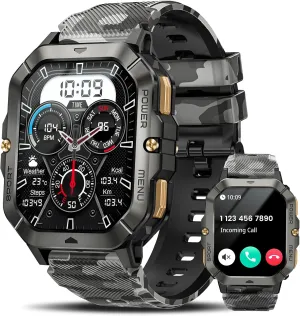 Military Smart Watches for Men (Answer/Make Calls), Watches for Men with Blood Pressure/Heart Rate/Sleep/100  Sport Modes, 2.02'' Fitness Smart Watch, Waterproof Fitness Tracker for Android and iPhone