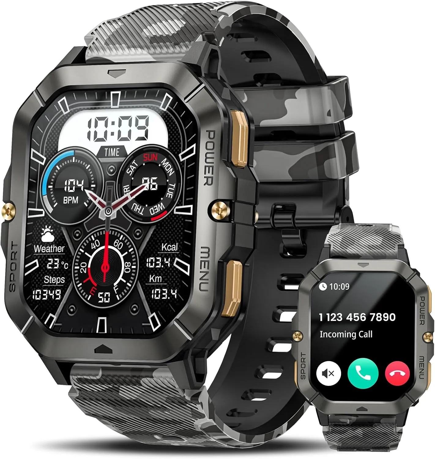 Military Smart Watches for Men (Answer/Make Calls), Watches for Men with Blood Pressure/Heart Rate/Sleep/100  Sport Modes, 2.02'' Fitness Smart Watch, Waterproof Fitness Tracker for Android and iPhone