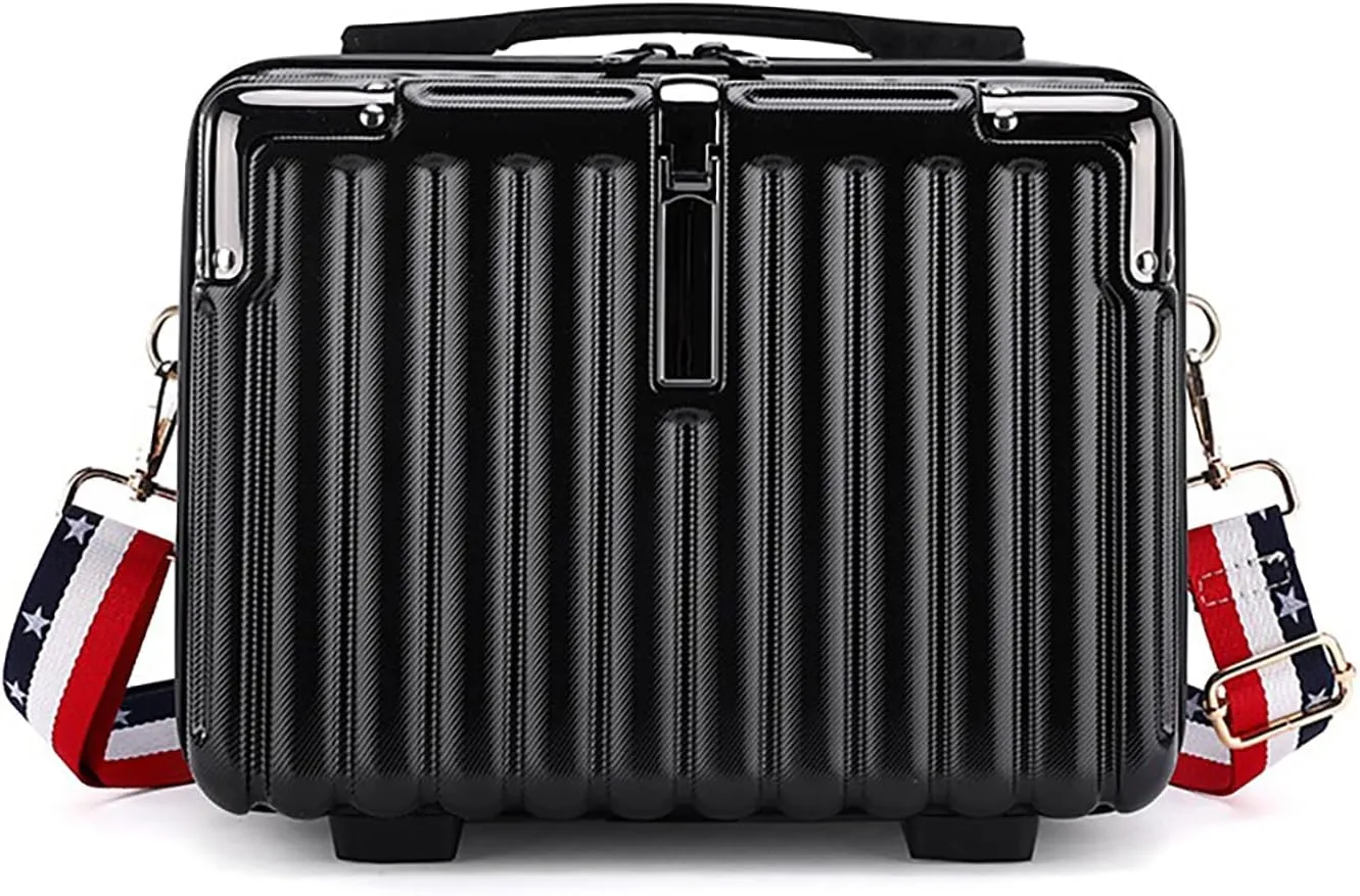 Mini Suitcase Hard Shell Makeup Bag Travel Cosmetic Case Portable Makeup Luggage with Shoulder Strap for Women Black