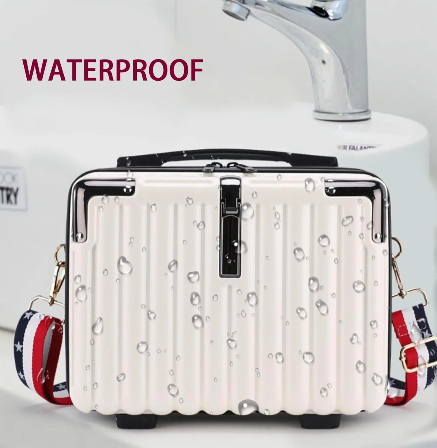 Mini Suitcase Hard Shell Makeup Bag Travel Cosmetic Case Portable Makeup Luggage with Shoulder Strap for Women Black