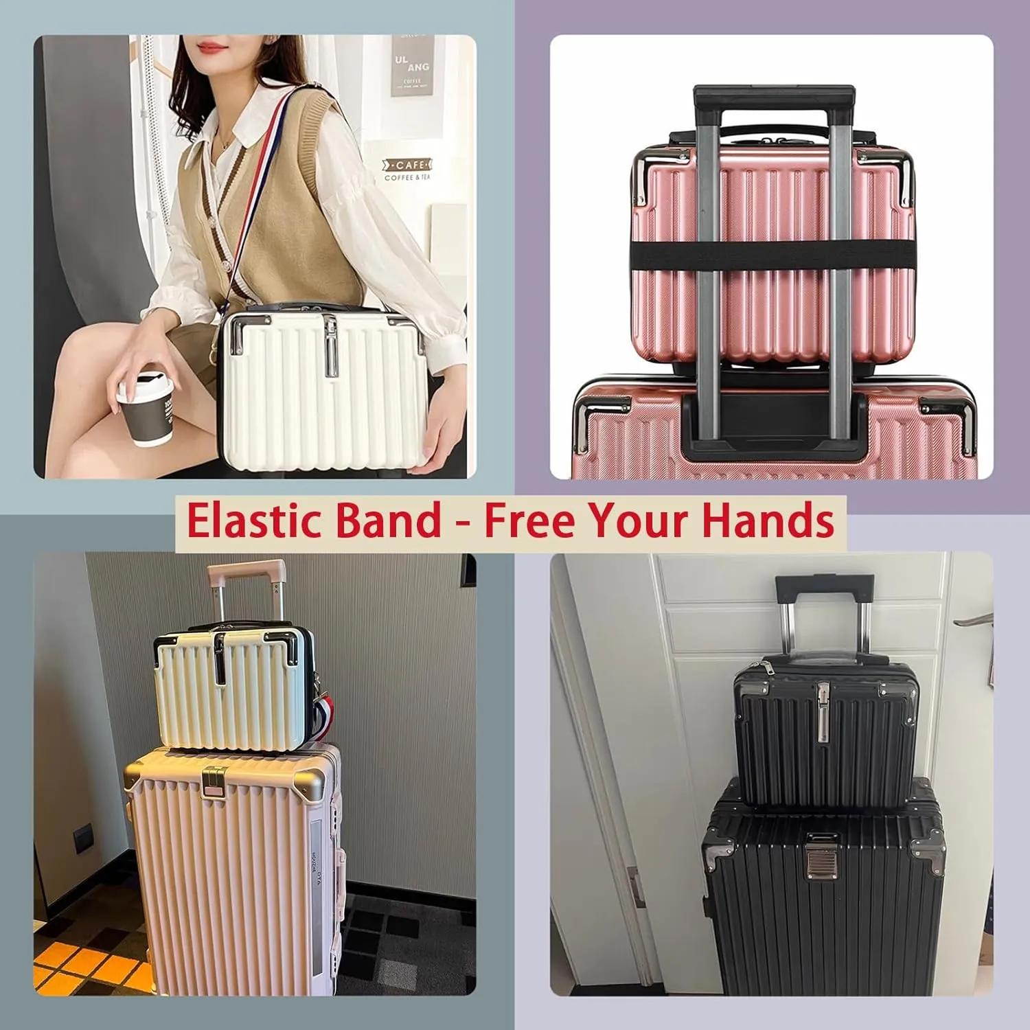 Mini Suitcase Hard Shell Makeup Bag Travel Cosmetic Case Portable Makeup Luggage with Shoulder Strap for Women Black