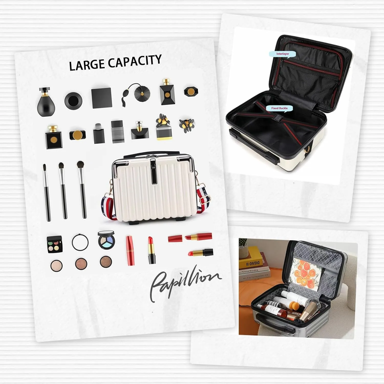Mini Suitcase Hard Shell Makeup Bag Travel Cosmetic Case Portable Makeup Luggage with Shoulder Strap for Women Black