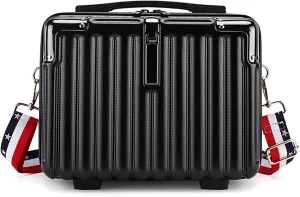 Mini Suitcase Hard Shell Makeup Bag Travel Cosmetic Case Portable Makeup Luggage with Shoulder Strap for Women Black