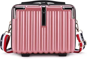 Mini Suitcase Hard Shell Makeup Bag Travel Cosmetic Case Portable Makeup Luggage with Shoulder Strap for Women Pink