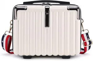 Mini Suitcase Hard Shell Makeup Bag Travel Cosmetic Case Portable Makeup Luggage with Shoulder Strap for Women White