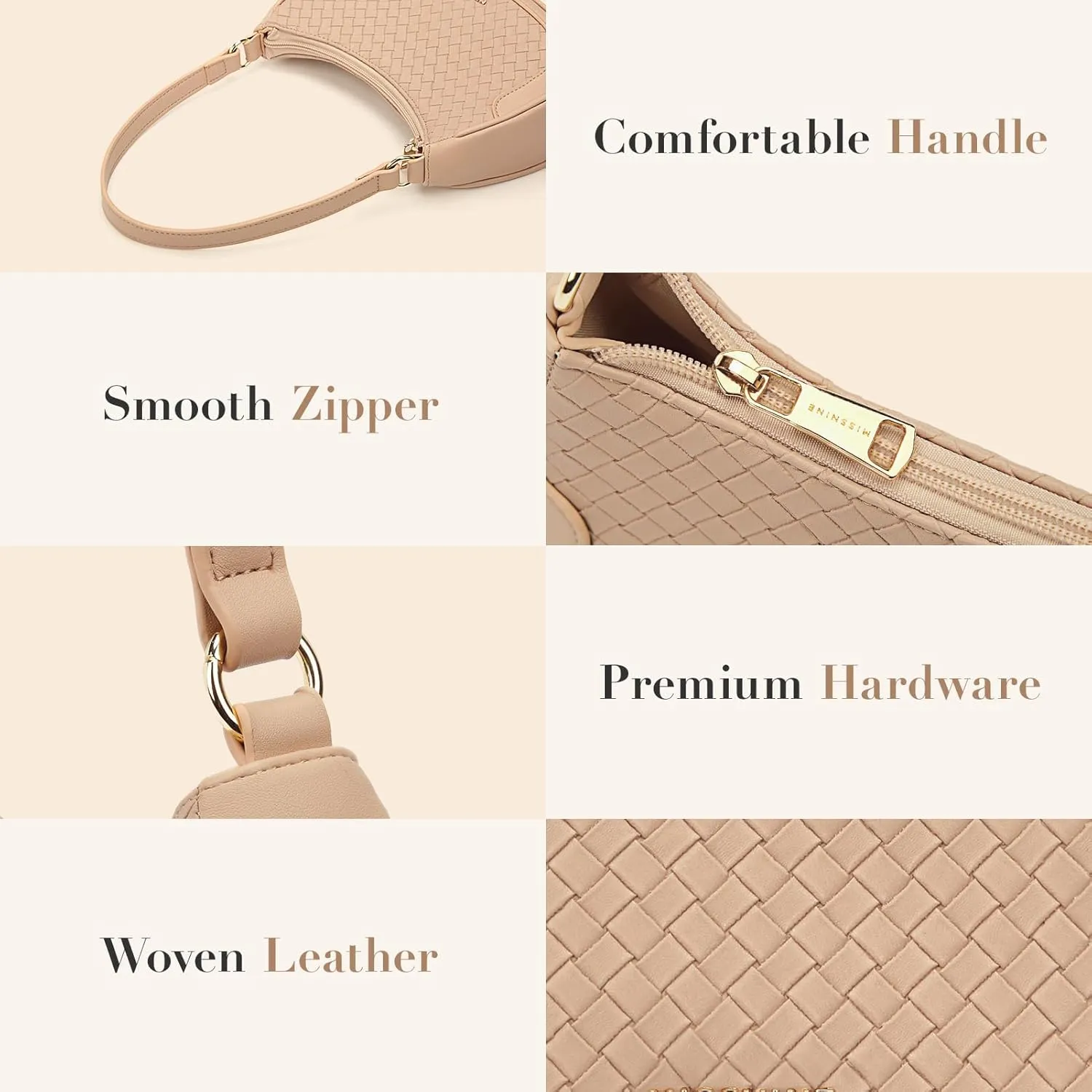 Missnine Shoulder Bag for Women Small Purse Trendy Clutch Hobo Bag Vegan Leather Mini Handbag with Zipper Closure