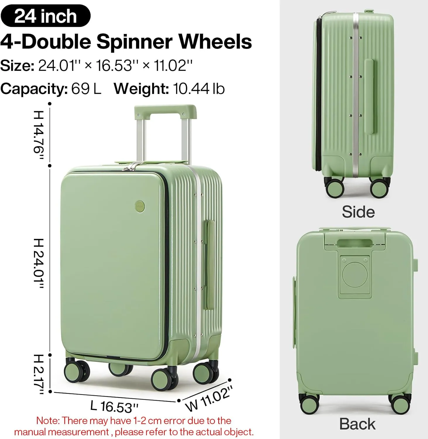 mixi Checked Luggage with Cup Phone Holder and Charger Hard Shell Suitcases with Spinner Wheels, 24 Inch Avocado Green