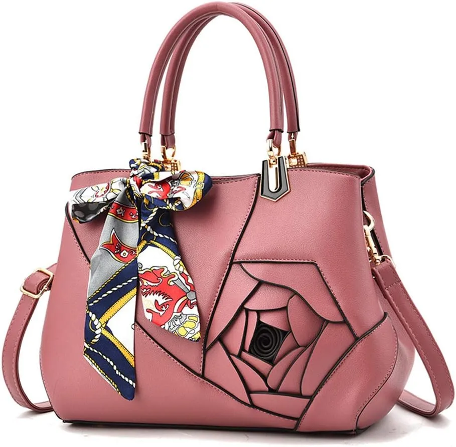 Mn&Sue Ladies Top Handle Satchel 3D Flower Women Elegant Handbags Pu Leather Crossbody Tote Purse