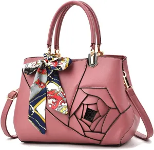Mn&Sue Ladies Top Handle Satchel 3D Flower Women Elegant Handbags Pu Leather Crossbody Tote Purse