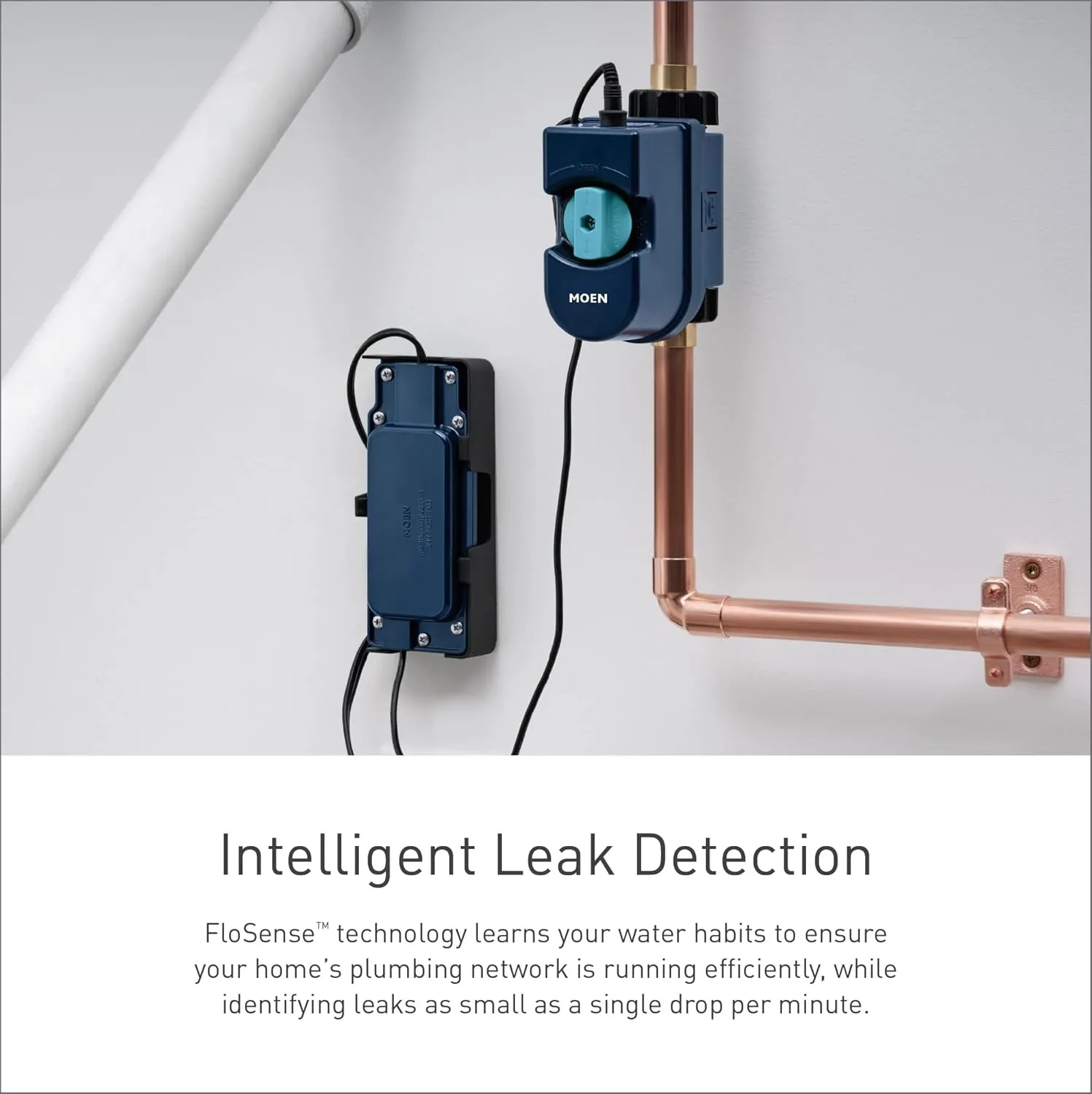 Moen Flo Smart Water Monitor and Automatic Shutoff Sensor, Wi-Fi Connected Water Leak Detector for 1-Inch Diameter Pipe, 900-006