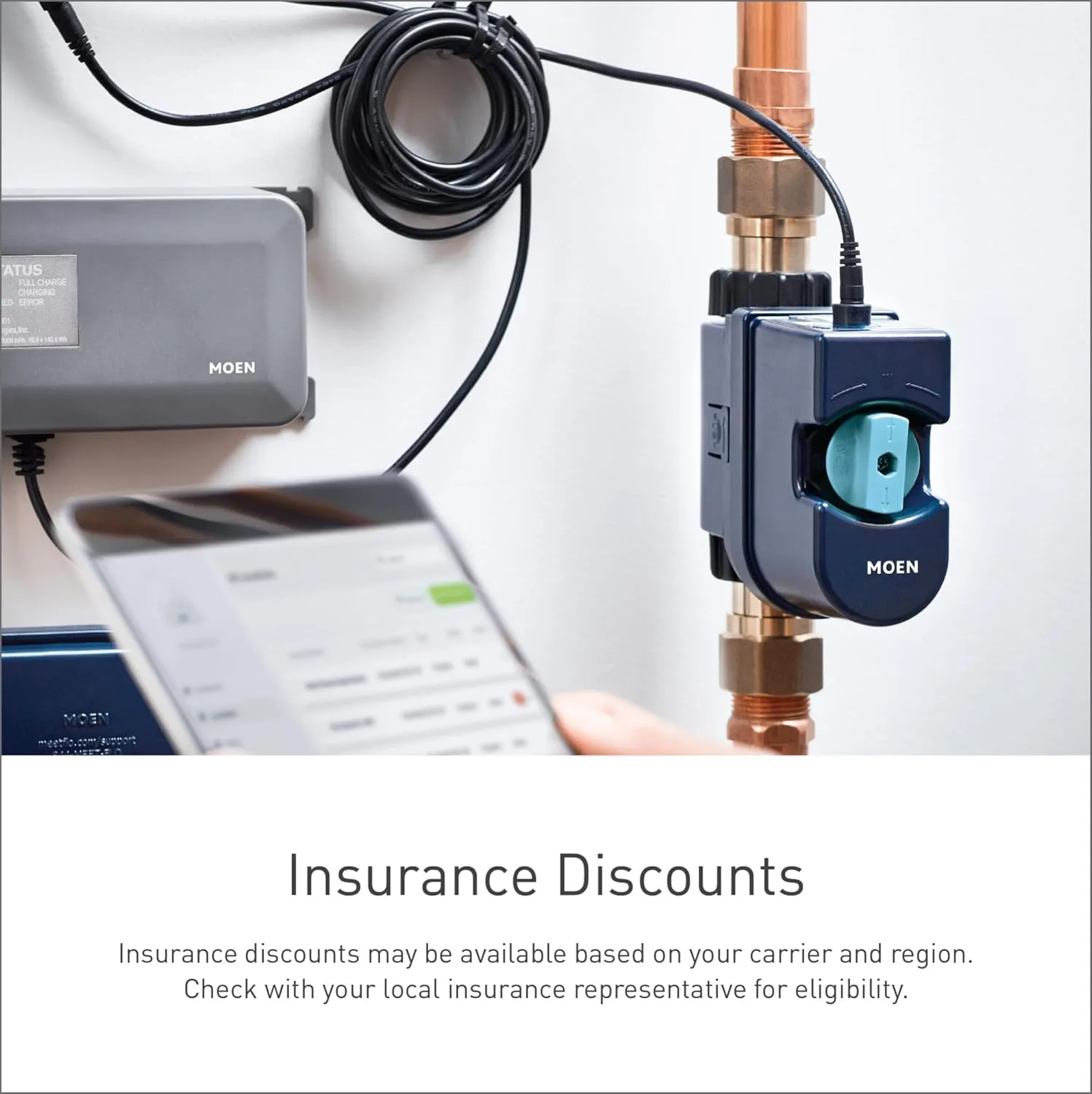 Moen Flo Smart Water Monitor and Automatic Shutoff Sensor, Wi-Fi Connected Water Leak Detector for 1-Inch Diameter Pipe, 900-006