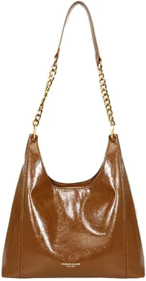 Molodo PU Hobo Bags for Women Vintage Shoulder Bag Handbag Causal Trendy Crossbody Bag with Chain Large Tote Handbag