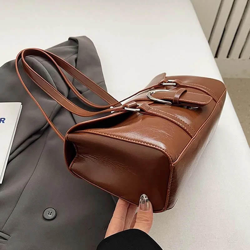Molodo PU Leather Shoulder Bag for Women Vintage Tote Handbag Purses Trendy Underarm Bag Soft Top Handle Bag Satchel Bag
