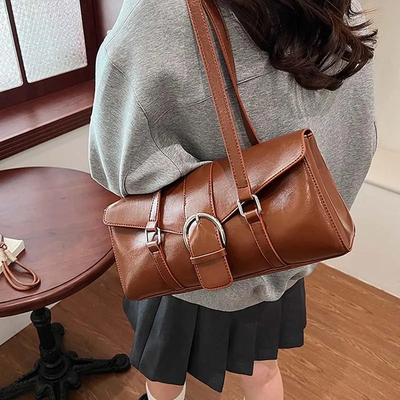 Molodo PU Leather Shoulder Bag for Women Vintage Tote Handbag Purses Trendy Underarm Bag Soft Top Handle Bag Satchel Bag