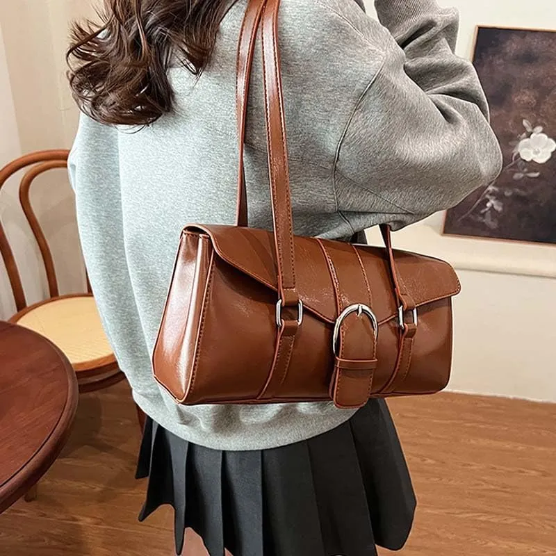 Molodo PU Leather Shoulder Bag for Women Vintage Tote Handbag Purses Trendy Underarm Bag Soft Top Handle Bag Satchel Bag