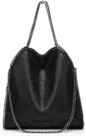 Molodo Trendy Chain Shoulder Bag for Women PU Leather Designer Satchel Bag Large Tote Bag Trendy Hobo Handbag Purses
