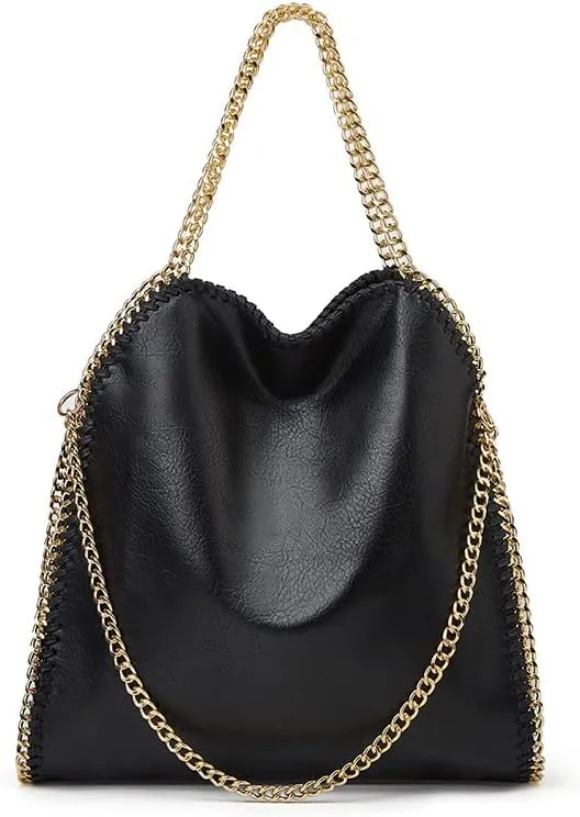 Molodo Trendy Chain Shoulder Bag for Women PU Leather Designer Satchel Bag Large Tote Bag Trendy Hobo Handbag Purses