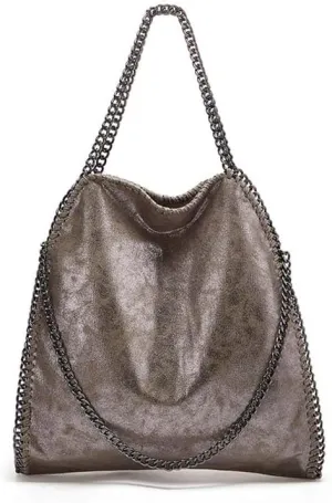 Molodo Trendy Chain Shoulder Bag for Women PU Leather Designer Satchel Bag Large Tote Bag Trendy Hobo Handbag Purses