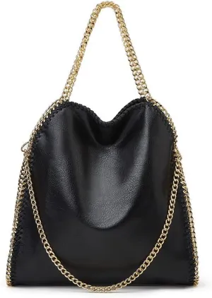 Molodo Trendy Chain Shoulder Bag for Women PU Leather Designer Satchel Bag Large Tote Bag Trendy Hobo Handbag Purses