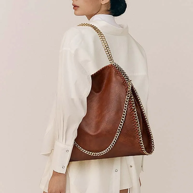 Molodo Trendy Chain Shoulder Bag for Women PU Leather Designer Satchel Bag Large Tote Bag Trendy Hobo Handbag Purses