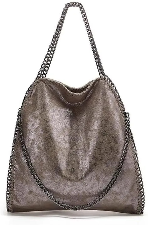 Molodo Trendy Chain Shoulder Bag for Women PU Leather Designer Satchel Bag Large Tote Bag Trendy Hobo Handbag Purses