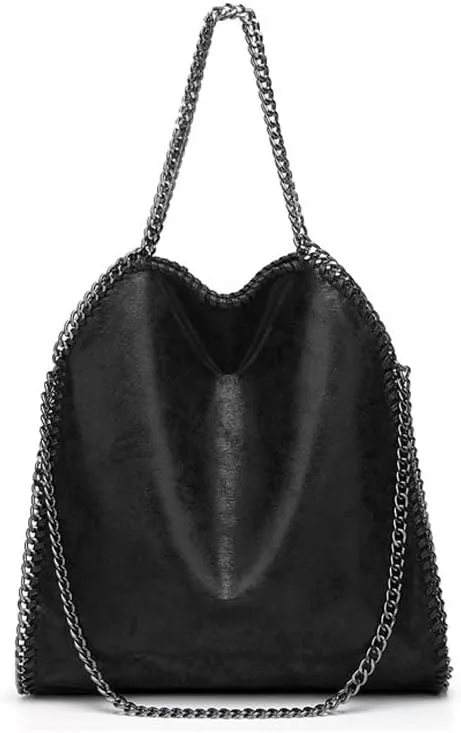 Molodo Trendy Chain Shoulder Bag for Women PU Leather Designer Satchel Bag Large Tote Bag Trendy Hobo Handbag Purses