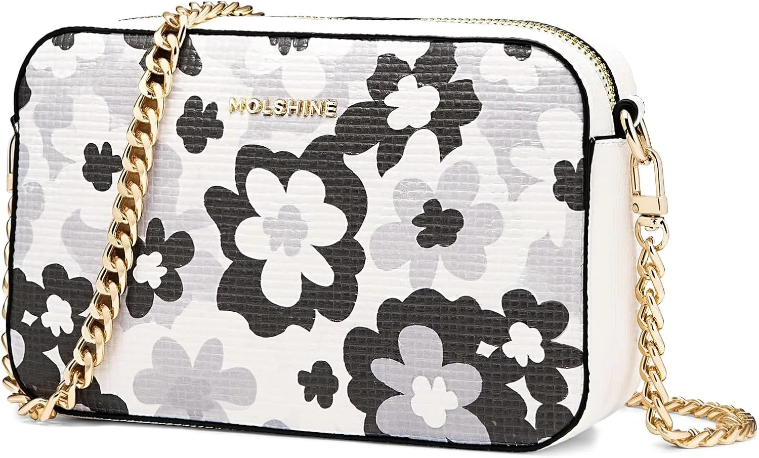 molshine Women's Crossbody Bag, Small Flowers Woven Shoulder Handbags, Designer PU Leather Purse Satchel for Women Ladies