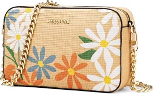 molshine Women's Crossbody Bag, Small Flowers Woven Shoulder Handbags, Designer PU Leather Purse Satchel for Women Ladies