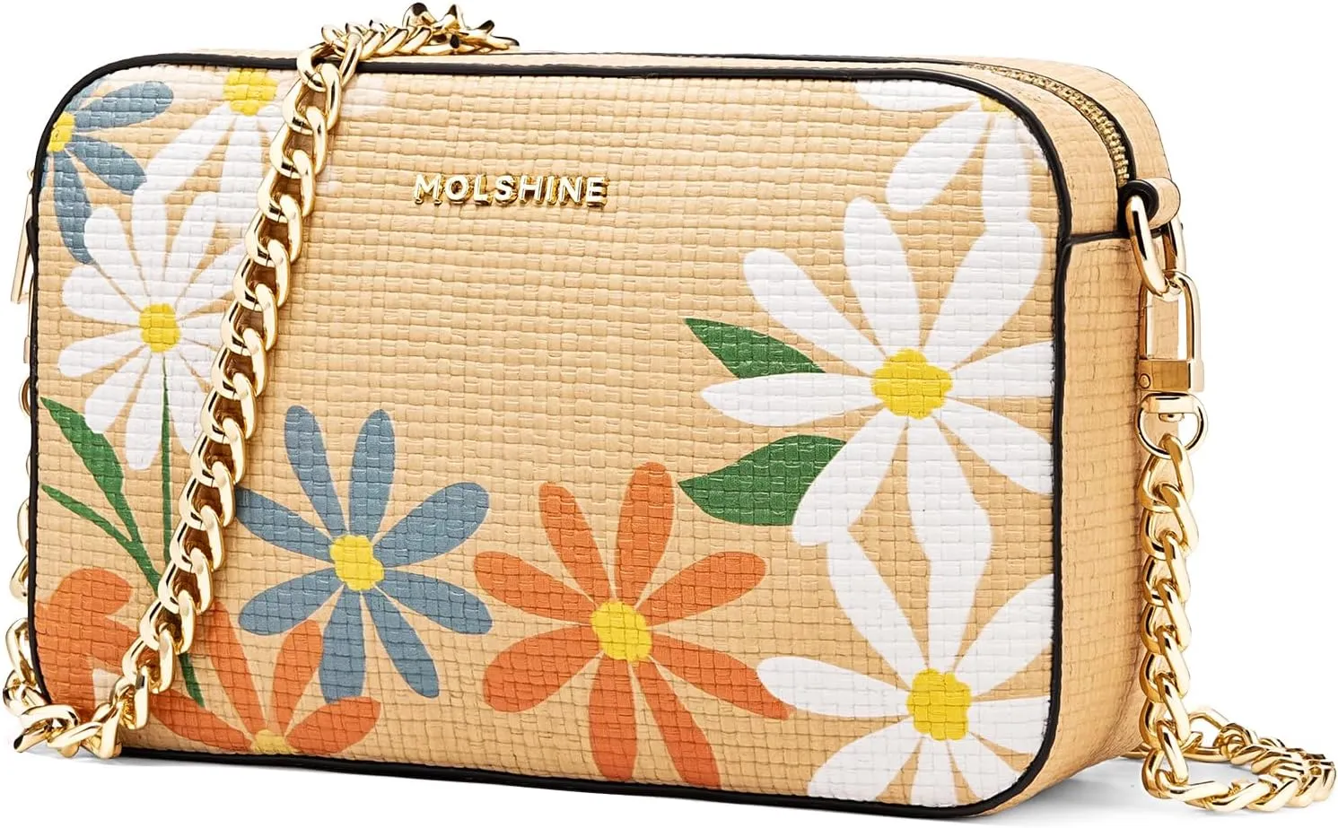 molshine Women's Crossbody Bag, Small Flowers Woven Shoulder Handbags, Designer PU Leather Purse Satchel for Women Ladies