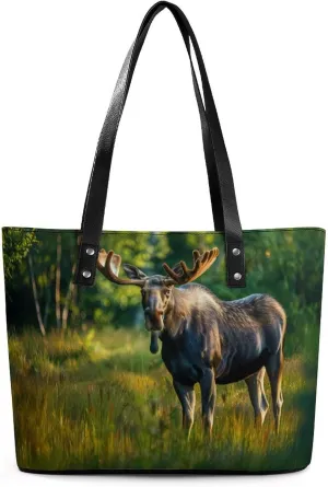 Moose in Forests Purse for Women Casual Tote Bags Purses Ladies Top Handle Shoulder Handbag for Work Travel