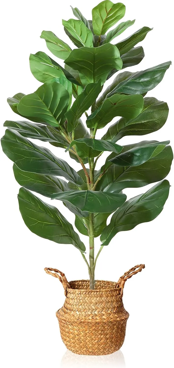MOSADE Artificial Fiddle Leaf Fig Tree 37Inch Fake Potted Ficus Lyrata Plant with Handmade Seagrass Basket, Perfect Faux Plants Home Décor for Indoor Outdoor Office Porch Balcony Bedroom Bathroom Gift
