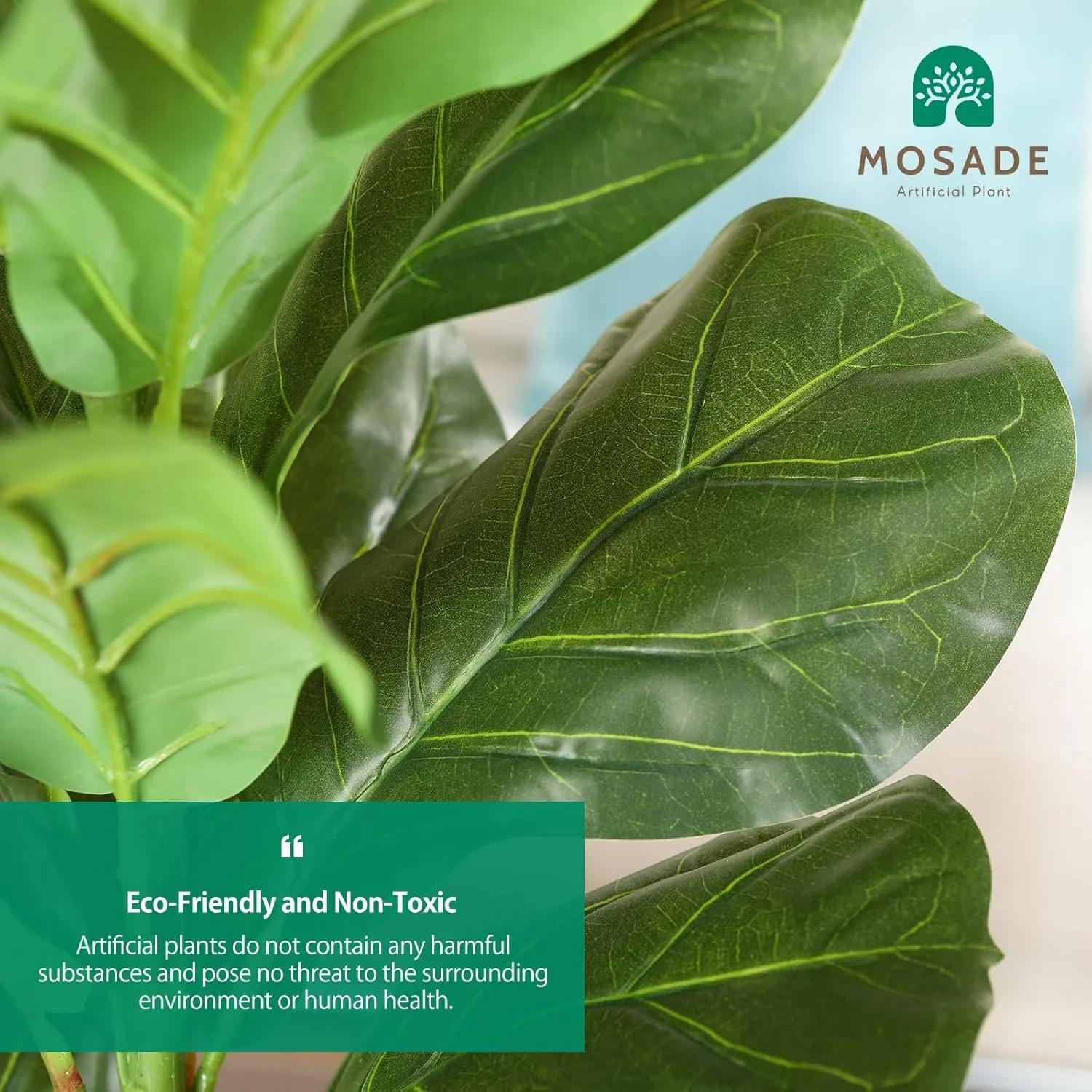 MOSADE Artificial Fiddle Leaf Fig Tree 37Inch Fake Potted Ficus Lyrata Plant with Handmade Seagrass Basket, Perfect Faux Plants Home Décor for Indoor Outdoor Office Porch Balcony Bedroom Bathroom Gift