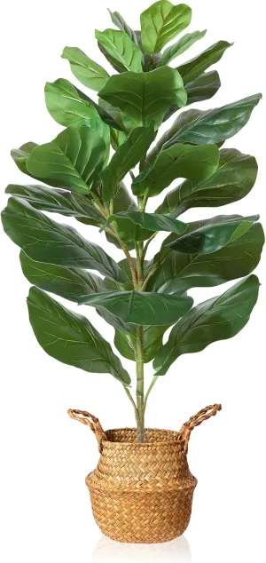 MOSADE Artificial Fiddle Leaf Fig Tree 37Inch Fake Potted Ficus Lyrata Plant with Handmade Seagrass Basket, Perfect Faux Plants Home Décor for Indoor Outdoor Office Porch Balcony Bedroom Bathroom Gift