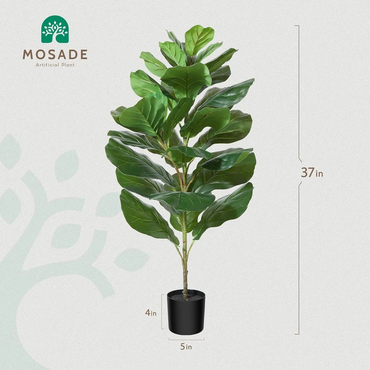 MOSADE Artificial Fiddle Leaf Fig Tree 37Inch Fake Potted Ficus Lyrata Plant with Handmade Seagrass Basket, Perfect Faux Plants Home Décor for Indoor Outdoor Office Porch Balcony Bedroom Bathroom Gift
