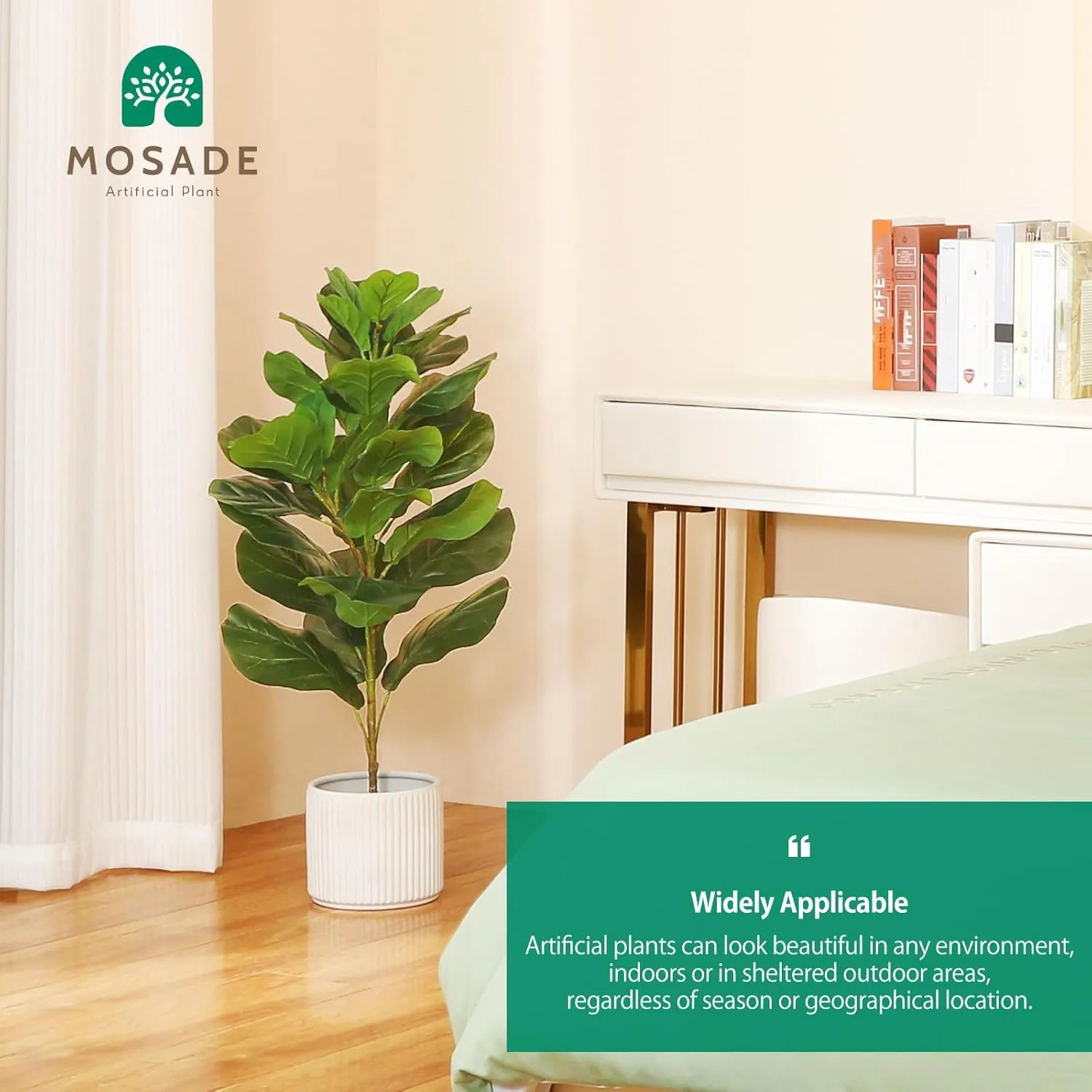 MOSADE Artificial Fiddle Leaf Fig Tree 37Inch Fake Potted Ficus Lyrata Plant with Handmade Seagrass Basket, Perfect Faux Plants Home Décor for Indoor Outdoor Office Porch Balcony Bedroom Bathroom Gift