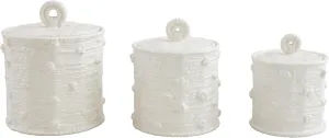 Mud Pie Woven Ceramic Canister Set; Small 5 3/4" x 4 1/2" Dia | Medium 6 3/4" x 5 1/2" Dia | Large 7 3/4" x 6 1/2" Dia