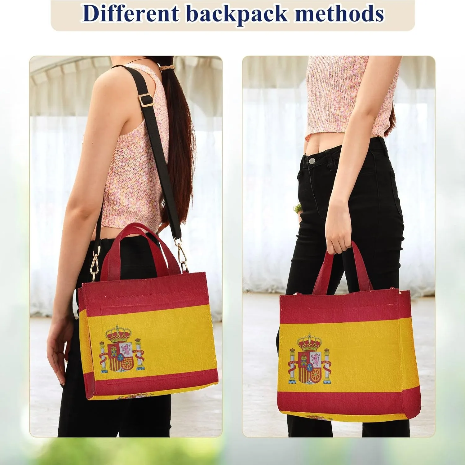 Naanle Retro Spanish Flag Corduroy Tote Bag&Satchel Handbag for Work Beach Gym Shopping Grocery