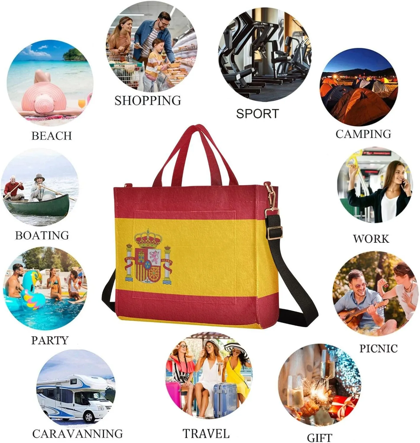 Naanle Retro Spanish Flag Corduroy Tote Bag&Satchel Handbag for Work Beach Gym Shopping Grocery