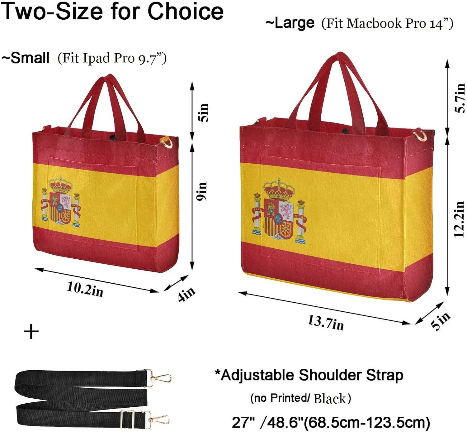 Naanle Retro Spanish Flag Corduroy Tote Bag&Satchel Handbag for Work Beach Gym Shopping Grocery