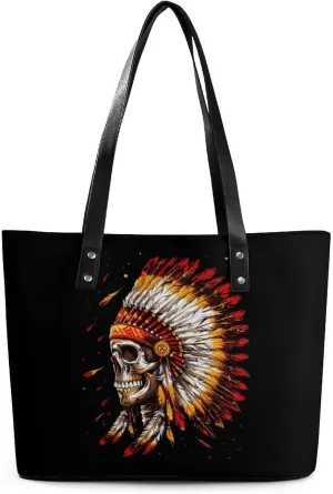 Native U.S. Chief Skull Purse for Women Casual Tote Bags Purses Ladies Top Handle Shoulder Handbag for Work Travel