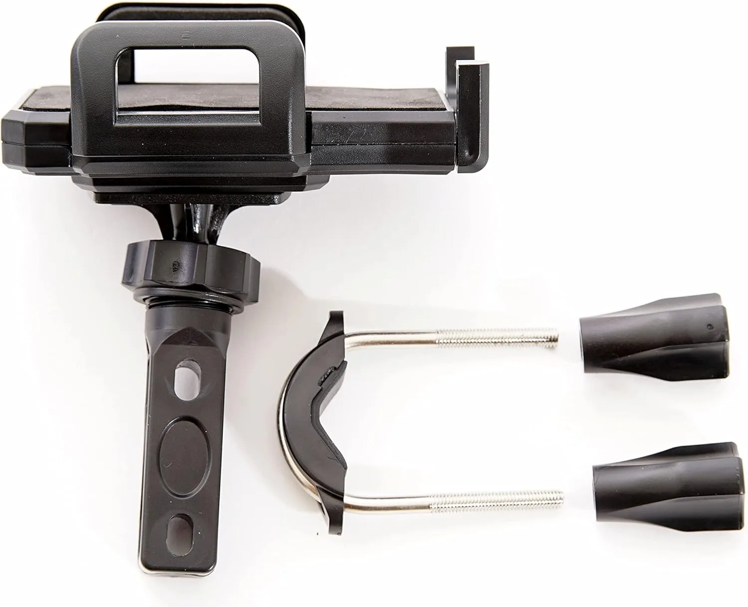 Nearly Universal Mobility Scooter Cellphone Holder - Mounts on Tiller - Works with Android and Apple Phones
