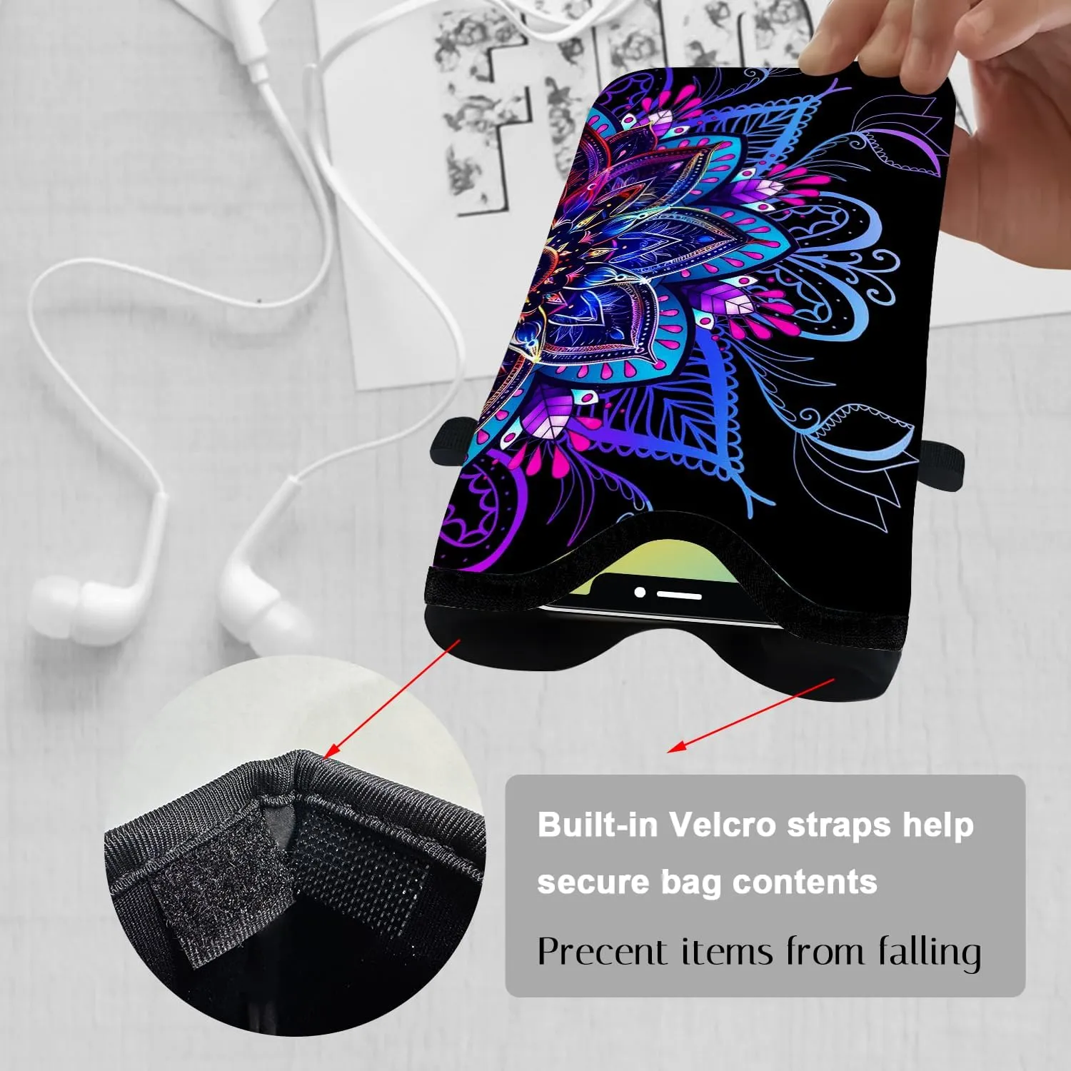 Neoprene Cell Phone Sleeve Pouch Case Bag with Crossbody Strap Neck Lanyard for Women 7.1 X 3.9 in Purple Flower